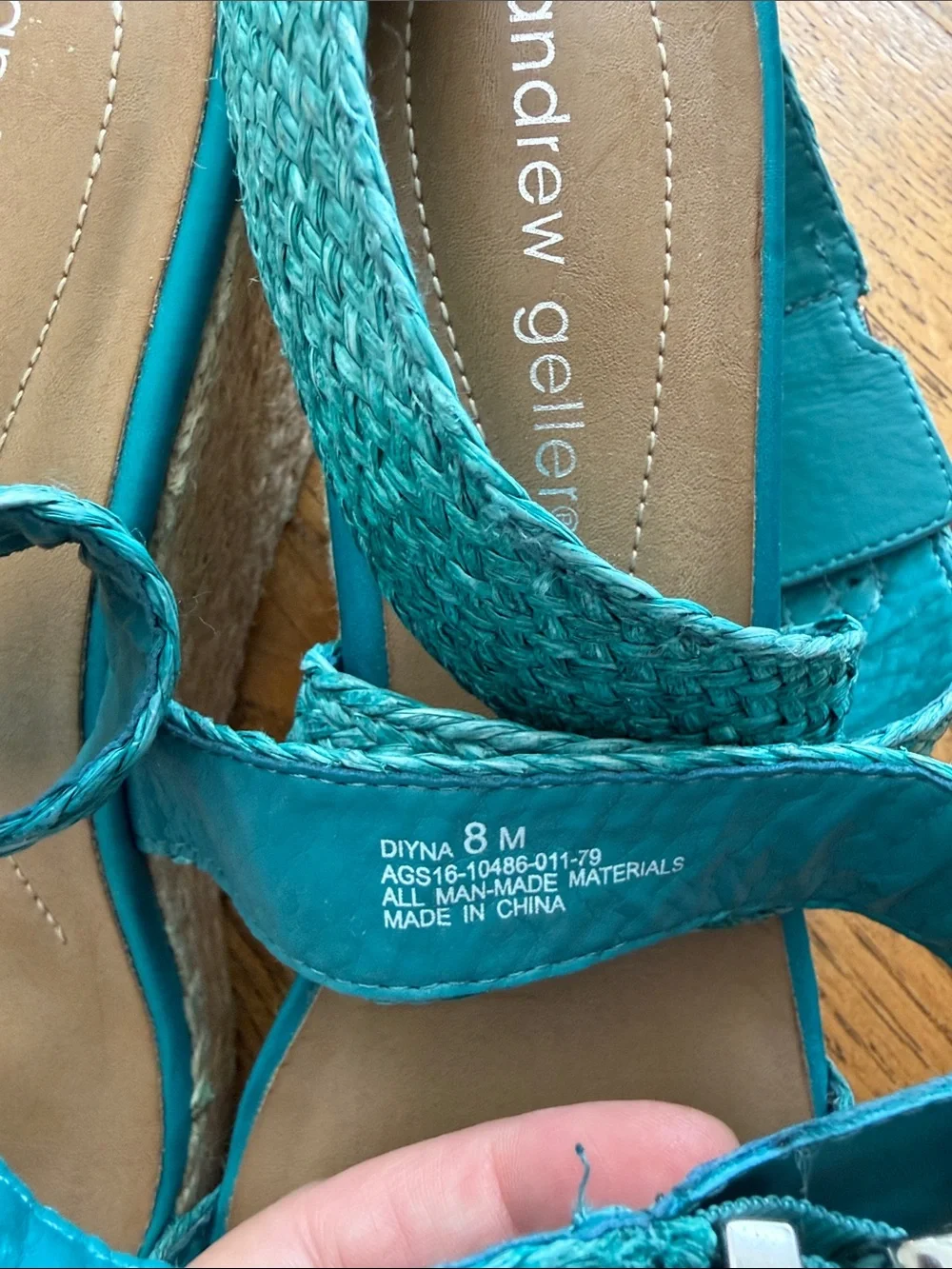 Andrew Geller Diyna Turquoise Woven Espadrille Wedge Sandals Size 8 EUC - Picture 3 of 3